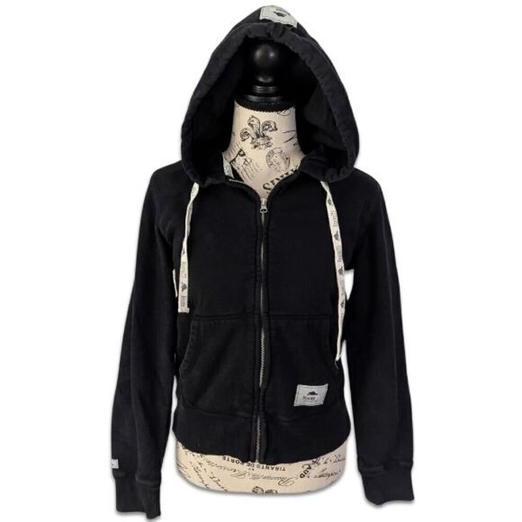Roots ROOTS73 Zip Front Pockets Hoodie Jacket Bold Graphic Print Black White XS - Picture 1 of 8